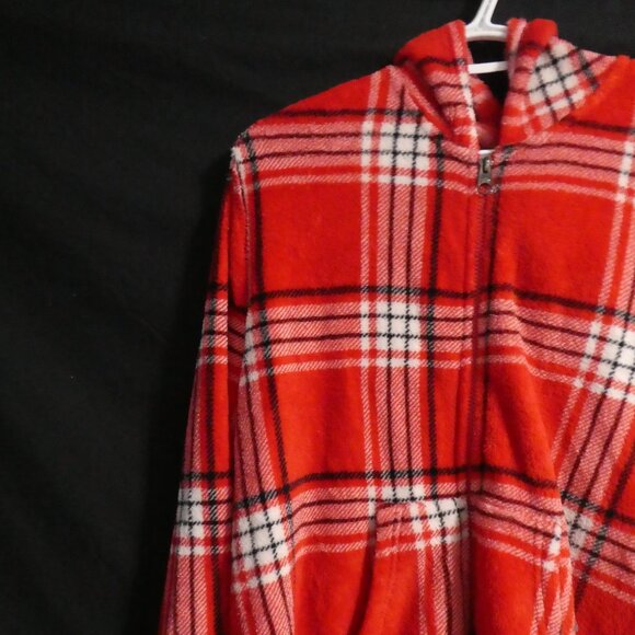 MIKK LOUNGE | xl - extra large | Plaid Fleece Zip-Up Front Closure Hooded Pajama - Picture 3 of 16